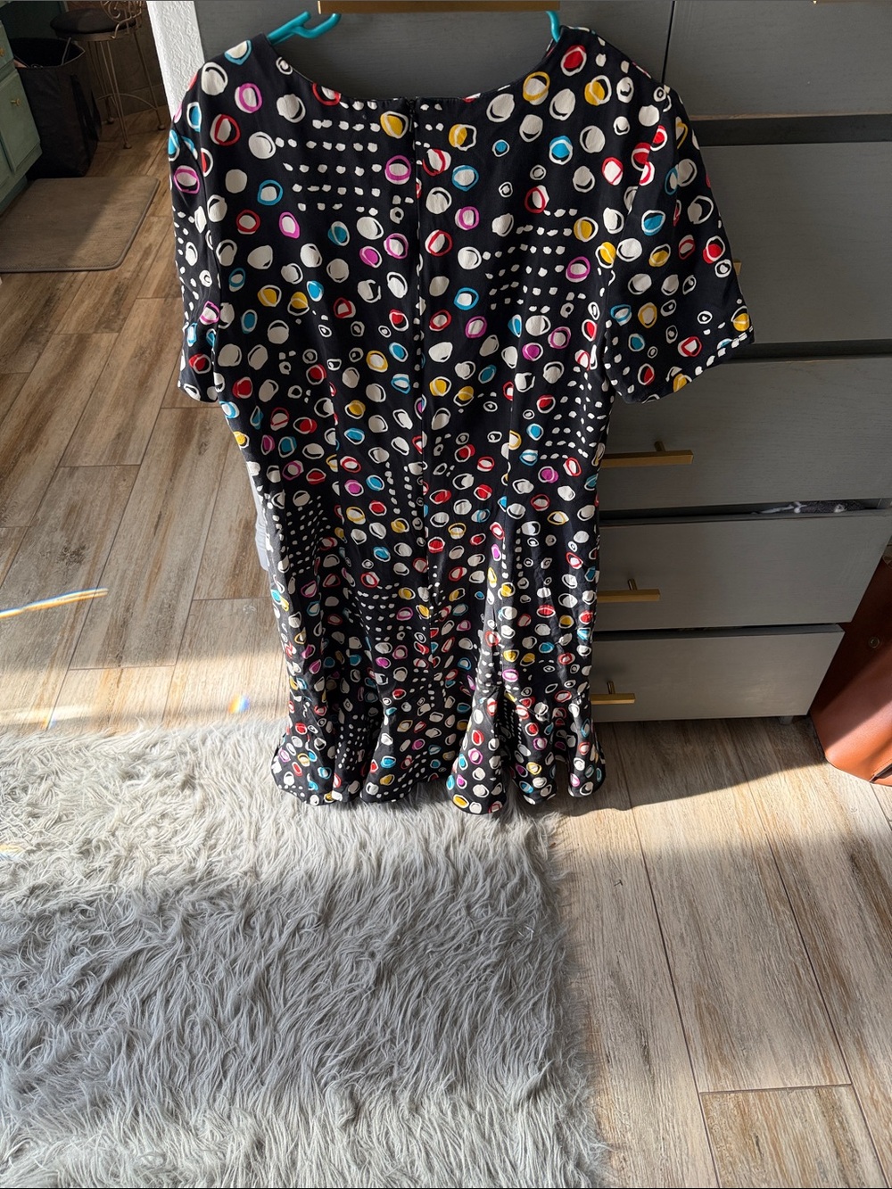 Scaasi vintage Black silk Mini Dress with Multicolor Polka Dots - Picture 3 of 5
